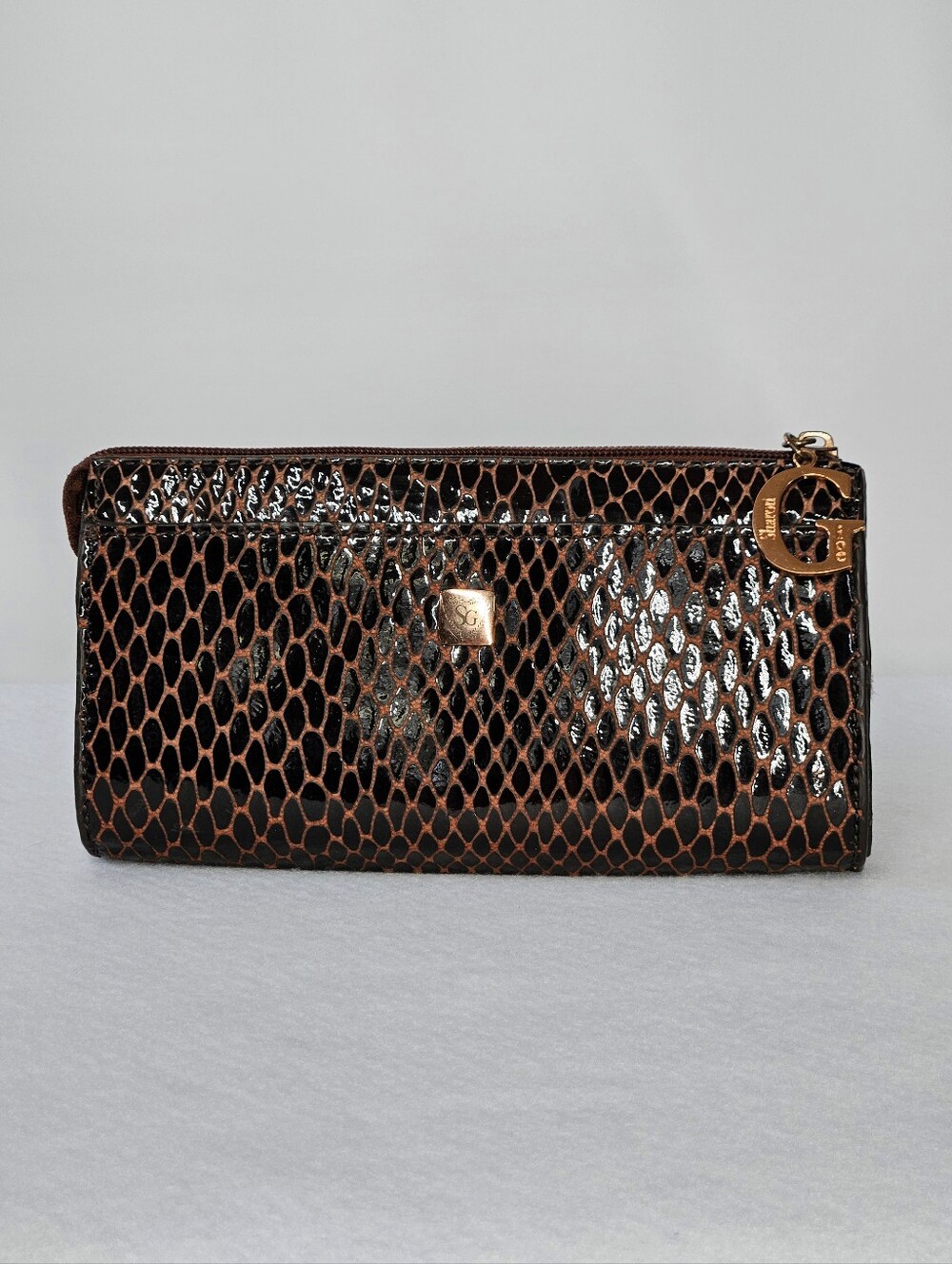Sharon Gioe 8x4.5" Wallet Leather Embossed Snake Burgundy Continental Vintage